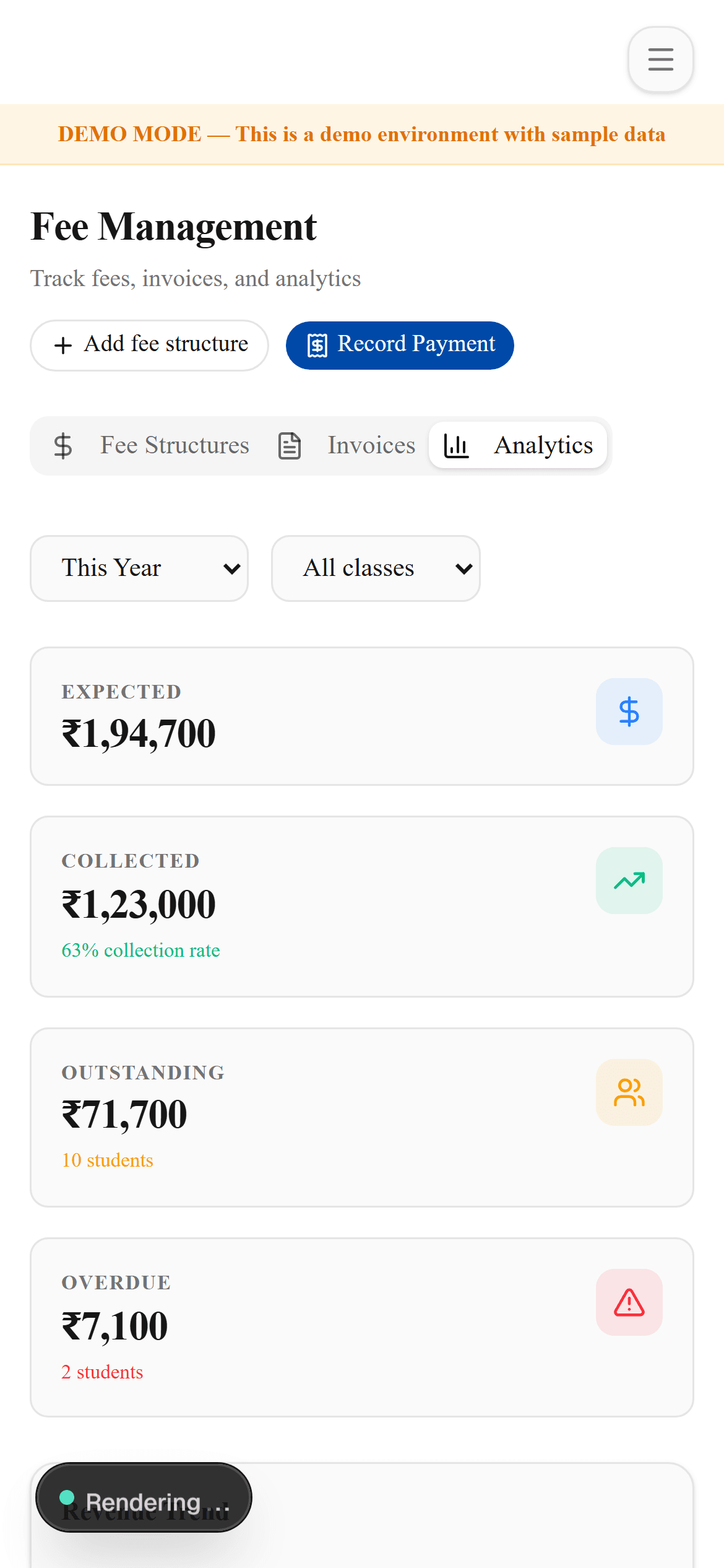 iScoolOS admin mobile fee analytics