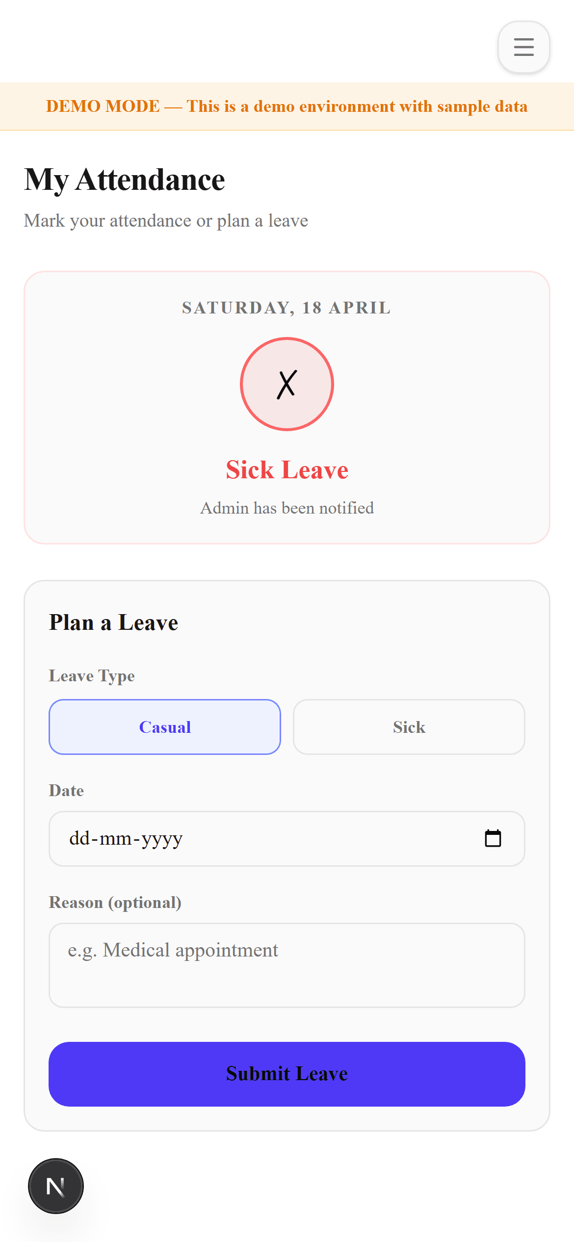 iScoolOS teacher mobile attendance screen